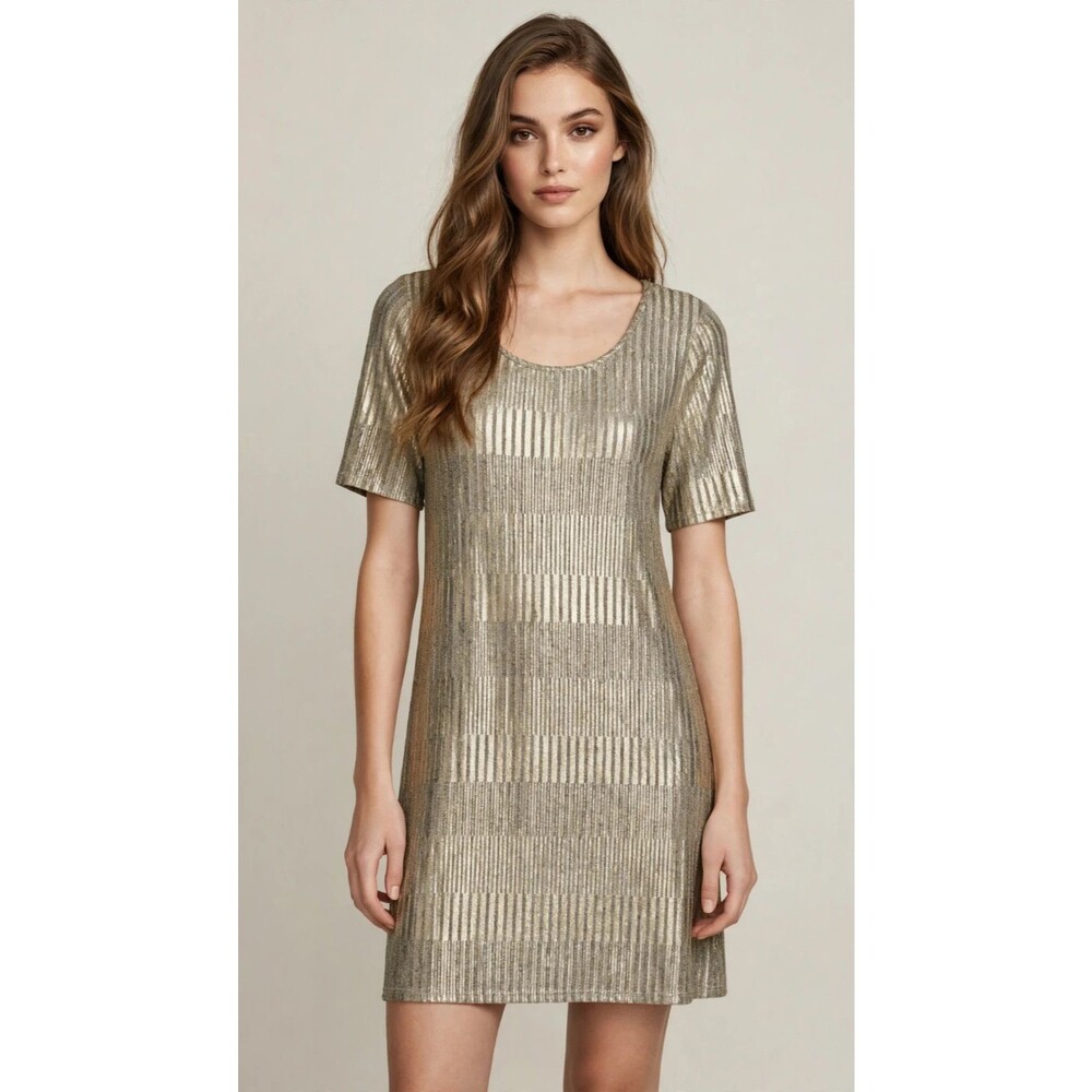 Espresso Womens XL Gold Silver Metallic Shift Dress Scoop Neck Party Night Glam
